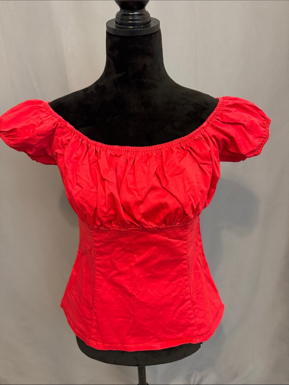 Women's Red Off-Shoulder Puff Sleeve Top